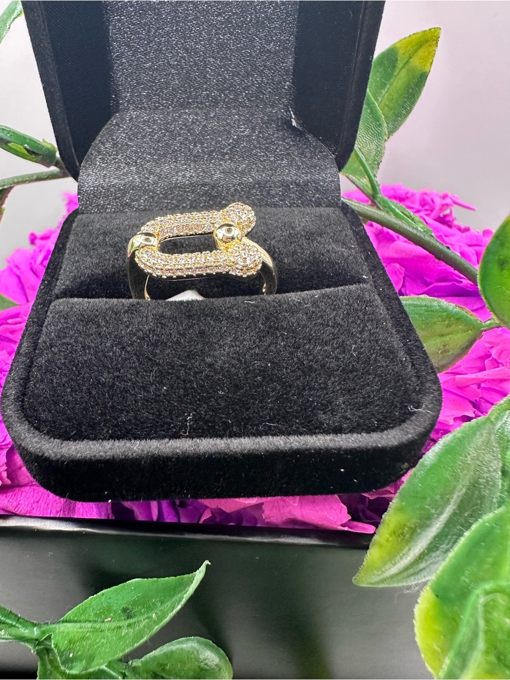 Gold Plated U Link Cubic Zirconia Ring - Size 6 Women Jewelry
